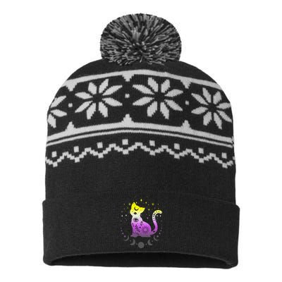  pride flag colors NonBinary astronomy cat USA-Made Snowflake Beanie