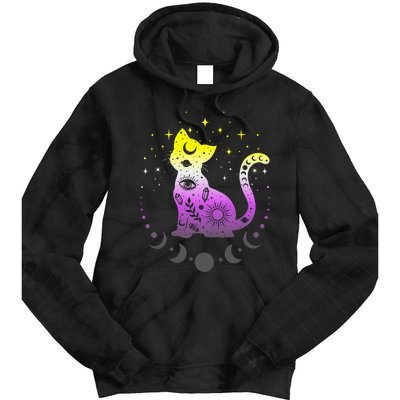  pride flag colors NonBinary astronomy cat Tie Dye Hoodie