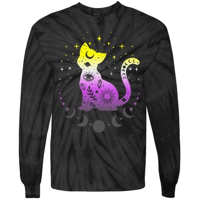  pride flag colors NonBinary astronomy cat Tie-Dye Long Sleeve Shirt