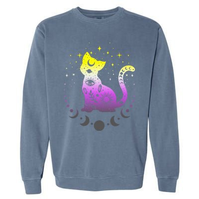  pride flag colors NonBinary astronomy cat Garment-Dyed Sweatshirt