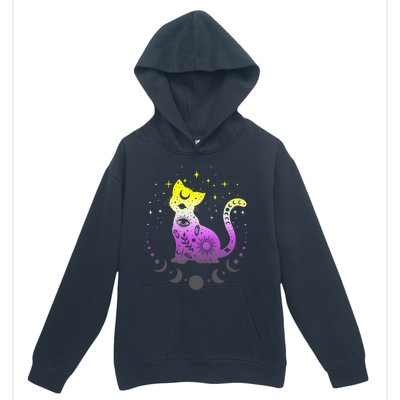  pride flag colors NonBinary astronomy cat Urban Pullover Hoodie