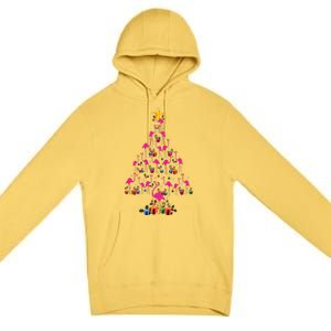 Pink Flamingo Christmas Tree Cute Flamingos Holiday Decor Premium Pullover Hoodie