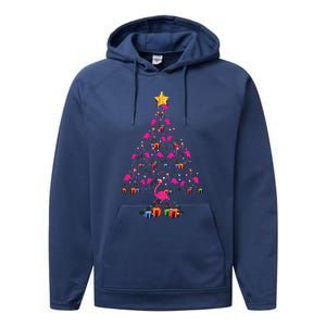 Pink Flamingo Christmas Tree Cute Flamingos Holiday Decor Performance Fleece Hoodie