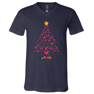 Pink Flamingo Christmas Tree Cute Flamingos Holiday Decor V-Neck T-Shirt