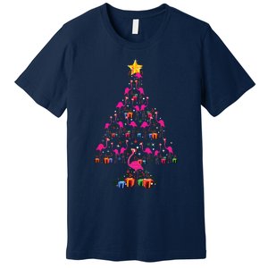 Pink Flamingo Christmas Tree Cute Flamingos Holiday Decor Premium T-Shirt