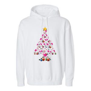 Pink Flamingo Christmas Tree Cute Flamingos Holiday Decor Garment-Dyed Fleece Hoodie