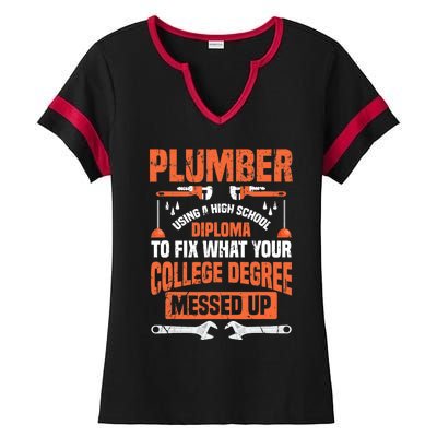 Plumber Funny College Plumbing Joke Pun Gift Ladies Halftime Notch Neck Tee