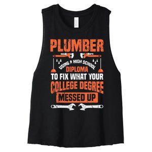 Plumber Funny College Plumbing Joke Pun Gift Women's Racerback Cropped Tank