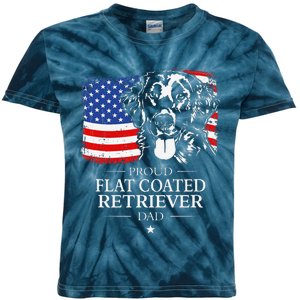 Proud Flat Coated Retriever Dad American Flag Patriotic Dog Kids Tie-Dye T-Shirt