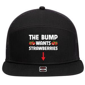 Pregnant Food Cravings The Bump Wants Strawberries Mom Gift 7 Panel Mesh Trucker Snapback Hat