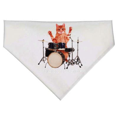 Purrcussion Funny Cat Drummer On Drum Set Percussion Pun USA-Made Doggie Bandana