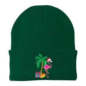 Pink Flamingo Christmas Palm Tree Tropical Xmas Funny Knit Cap Winter Beanie