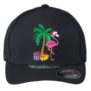 Pink Flamingo Christmas Palm Tree Tropical Xmas Funny Flexfit Unipanel Trucker Cap