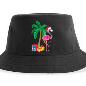 Pink Flamingo Christmas Palm Tree Tropical Xmas Funny Sustainable Bucket Hat