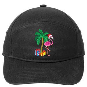 Pink Flamingo Christmas Palm Tree Tropical Xmas Funny 7-Panel Snapback Hat