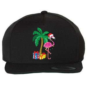 Pink Flamingo Christmas Palm Tree Tropical Xmas Funny Wool Snapback Cap