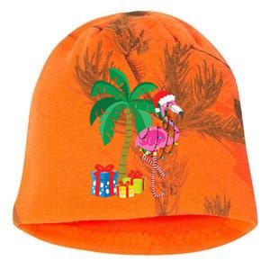 Pink Flamingo Christmas Palm Tree Tropical Xmas Funny Kati - Camo Knit Beanie