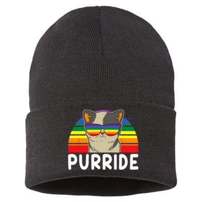 Purride Funny Cat Mommy Cat Mom Colorful cat with sunglass Sustainable Knit Beanie