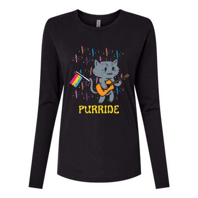 Pansexual Flag Cat Purride Guitar Pan Pride Month Lgbtq Ally Gift Womens Cotton Relaxed Long Sleeve T-Shirt