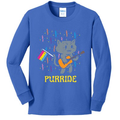 Pansexual Flag Cat Purride Guitar Pan Pride Month Lgbtq Ally Gift Kids Long Sleeve Shirt