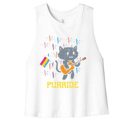 Pansexual Flag Cat Purride Guitar Pan Pride Month Lgbtq Ally Gift Women's Racerback Cropped Tank