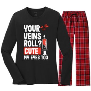 Phlebotomist Funny Cute Phlebotomy Technician Nurse RN Women's Long Sleeve Flannel Pajama Set 