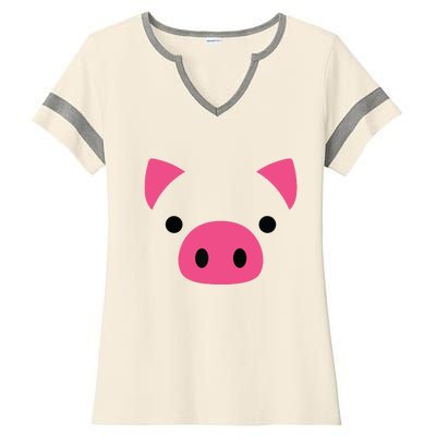 Pig Face Costume Funny Halloween Ladies Halftime Notch Neck Tee