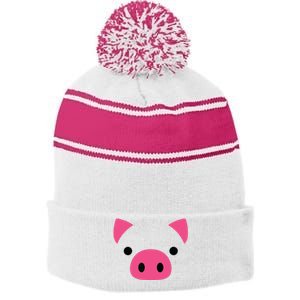 Pig Face Costume Funny Halloween Stripe Pom Pom Beanie