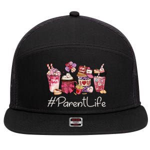 Parent Funny Coffee Hearts Happy Valentines Day Great Gift 7 Panel Mesh Trucker Snapback Hat