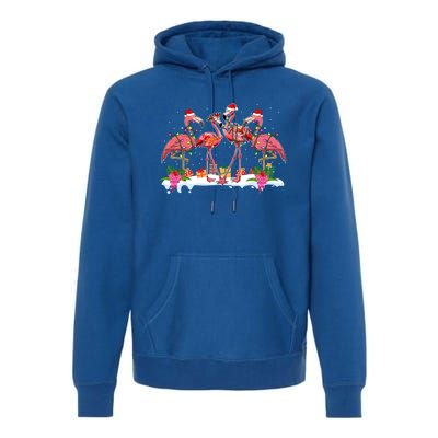 Pink Flamingo Christmas Lighting Xmas Tree Santa Hat Pajama Cool Gift Premium Hoodie