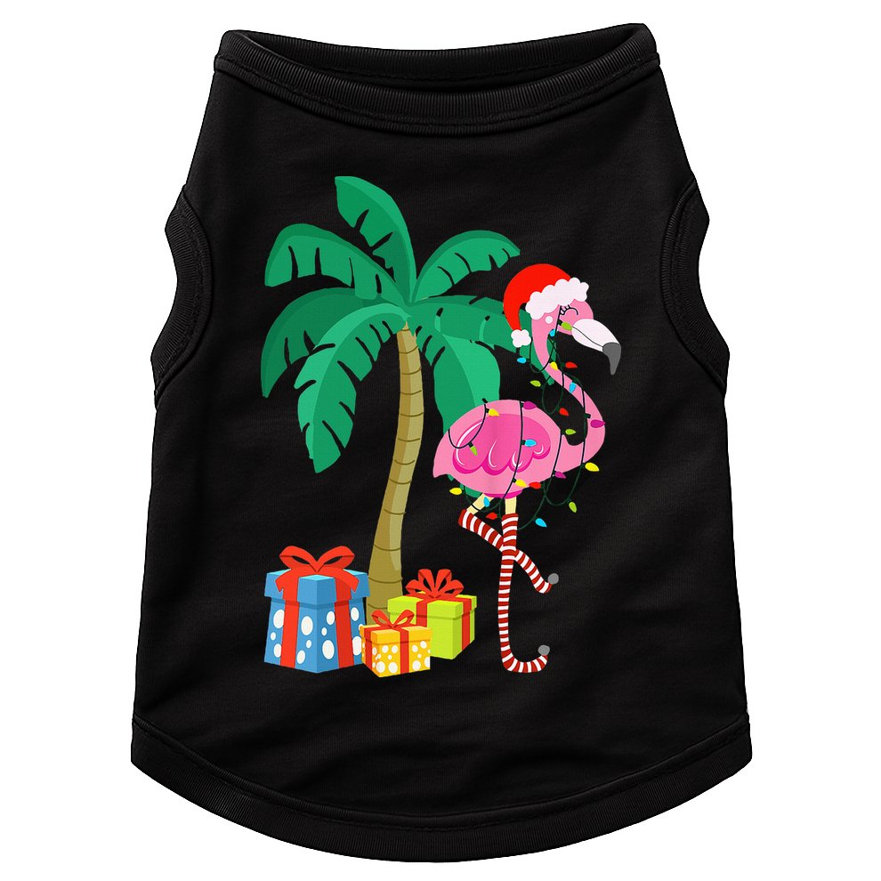 Pink Flamingo Christmas Palm Tree Tropical Xmas Funny Doggie Tank