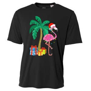 Pink Flamingo Christmas Palm Tree Tropical Xmas Funny Cooling Performance Crew T-Shirt