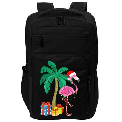 Pink Flamingo Christmas Palm Tree Tropical Xmas Funny Impact Tech Backpack