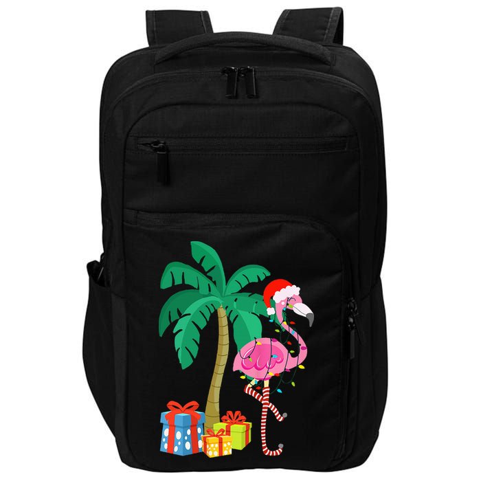 Pink Flamingo Christmas Palm Tree Tropical Xmas Funny Impact Tech Backpack