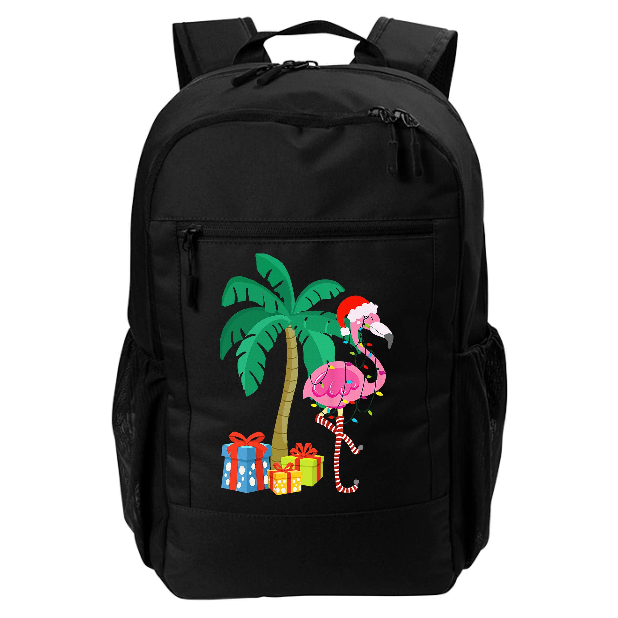 Pink Flamingo Christmas Palm Tree Tropical Xmas Funny Backpack