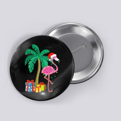 Pink Flamingo Christmas Palm Tree Tropical Xmas Funny Button