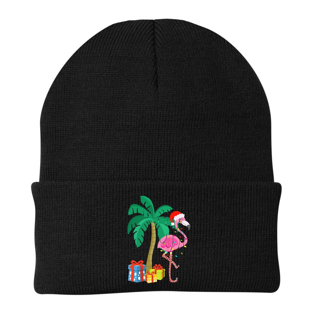 Pink Flamingo Christmas Palm Tree Tropical Xmas Funny Beanie
