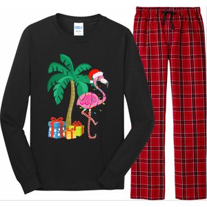 Pink Flamingo Christmas Palm Tree Tropical Xmas Funny Long Sleeve Pajama Set