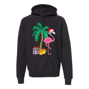 Pink Flamingo Christmas Palm Tree Tropical Xmas Funny Premium Hoodie