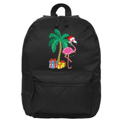 Pink Flamingo Christmas Palm Tree Tropical Xmas Funny 16 in Basic Backpack