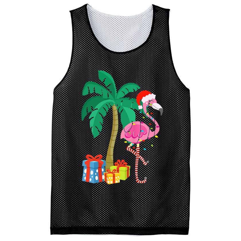 Pink Flamingo Christmas Palm Tree Tropical Xmas Funny Mesh Reversible Basketball Jersey Tank