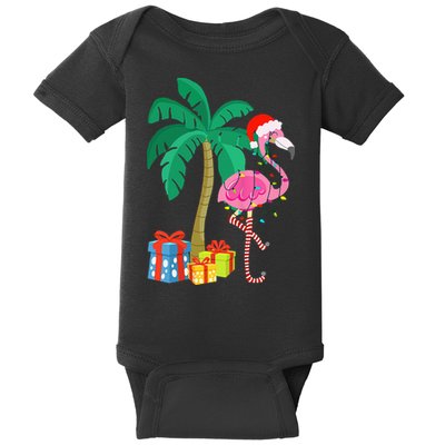 Pink Flamingo Christmas Palm Tree Tropical Xmas Funny Baby Bodysuit