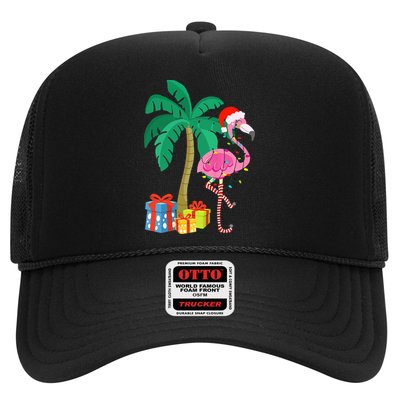 Pink Flamingo Christmas Palm Tree Tropical Xmas Funny Hat