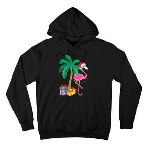 Pink Flamingo Christmas Palm Tree Tropical Xmas Funny Tall Hoodie