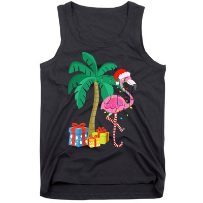 Pink Flamingo Christmas Palm Tree Tropical Xmas Funny Tank Top