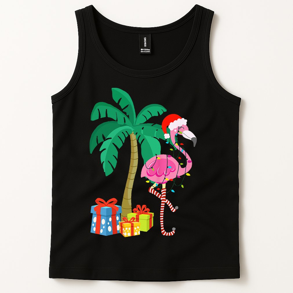 Pink Flamingo Christmas Palm Tree Tropical Xmas Funny Tank Top