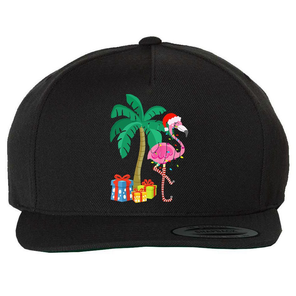 Pink Flamingo Christmas Palm Tree Tropical Xmas Funny Wool Snapback Cap