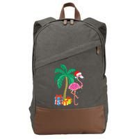 Pink Flamingo Christmas Palm Tree Tropical Xmas Funny Cotton Canvas Backpack