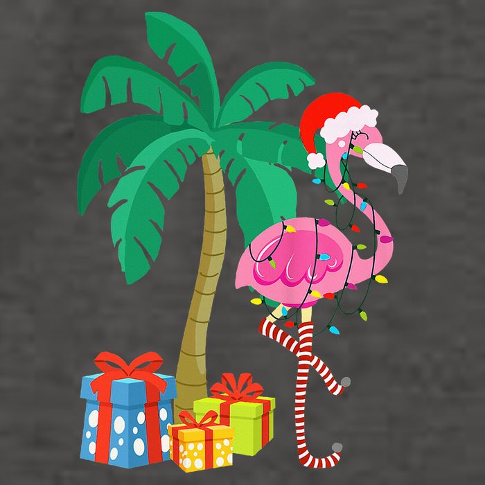 Pink Flamingo Christmas Palm Tree Tropical Xmas Funny Vector Backpack