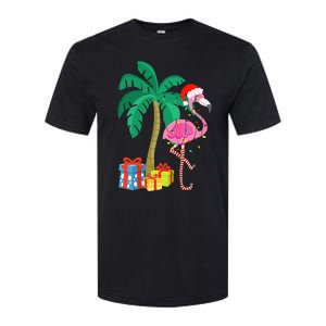 Pink Flamingo Christmas Palm Tree Tropical Xmas Funny Softstyle CVC T-Shirt